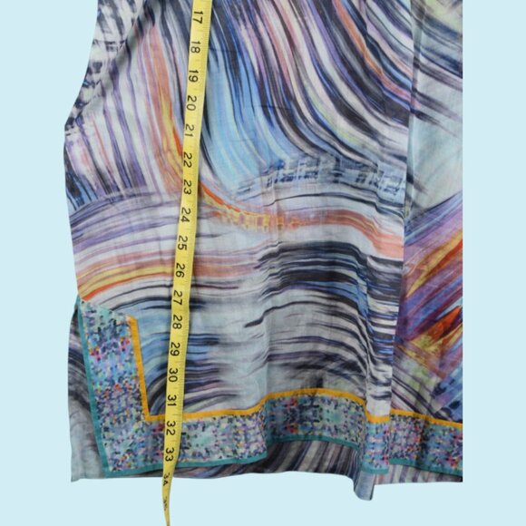 Eres Printed Mini Dress Women's Size Medium Blue Shift 3/4 Sleeve V-neck Tunic - Picture 8 of 10